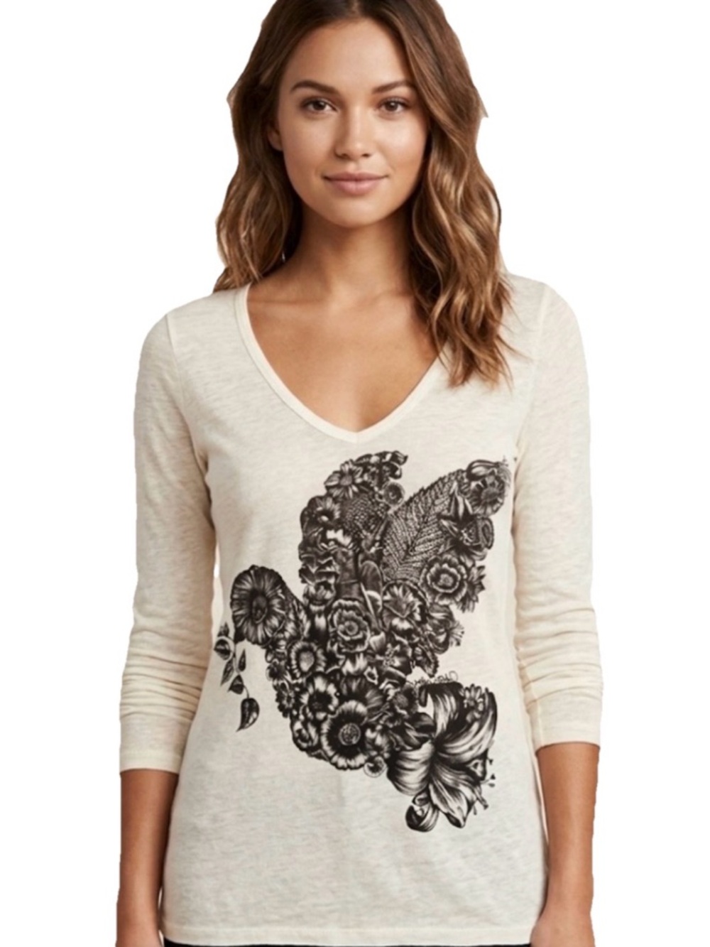 Lauren Moshi Flower Bird Women’s White Long Sleeve Size Small